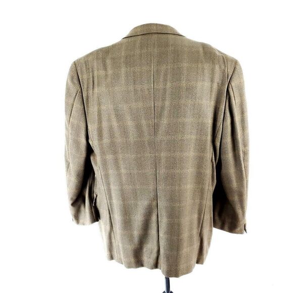 Joseph Abboud Lambswool 2 Button Sport Coat 44R Tan Herringbone Windowpane - Picture 5 of 11